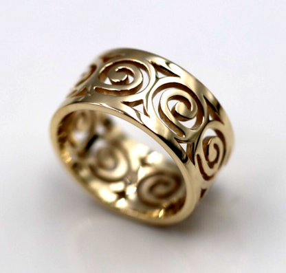 Size O - 10mm Wide Solid Genuine 9ct 9k Yellow, Rose or White Gold Swirl Surf Wave Ring