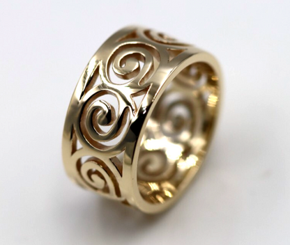 Size O - 10mm Wide Solid Genuine 9ct 9k Yellow, Rose or White Gold Swirl Surf Wave Ring