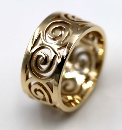 Size O - 10mm Wide Solid Genuine 9ct 9k Yellow, Rose or White Gold Swirl Surf Wave Ring