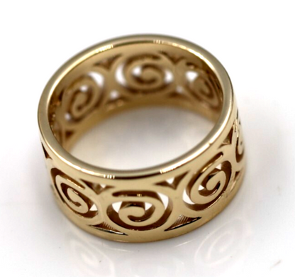 Size O - 10mm Wide Solid Genuine 9ct 9k Yellow, Rose or White Gold Swirl Surf Wave Ring