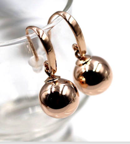 Kaedesigns, 9ct Yellow Or White Or Rose Gold 12mm Hook Euro Ball Drop Earrings