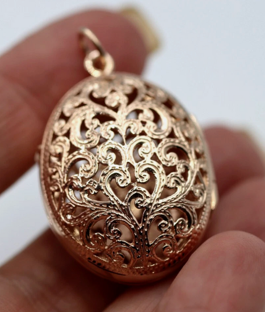 Kaedesigns New Genuine 9ct 9k Solid Yellow, Rose or White Gold Filigree Oval Pendant Locket