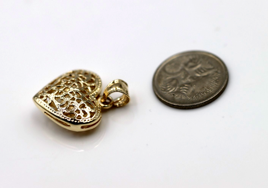 Genuine 9ct Yellow, Rose or White Gold Small to Medium Filigree Heart Pendant