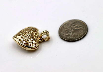 Genuine 9ct Yellow, Rose or White Gold Small to Medium Filigree Heart Pendant