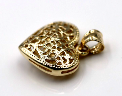 Genuine 9ct Yellow, Rose or White Gold Small to Medium Filigree Heart Pendant
