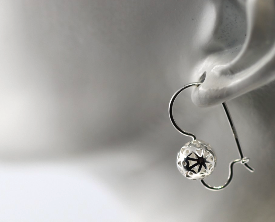 Genuine Sterling Silver 925 8mm Filigree Euro Ball Earrings