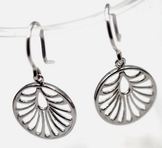 Genuine 925 Sterling Silver Circular Cut Out Ear-wires Hook Earrings