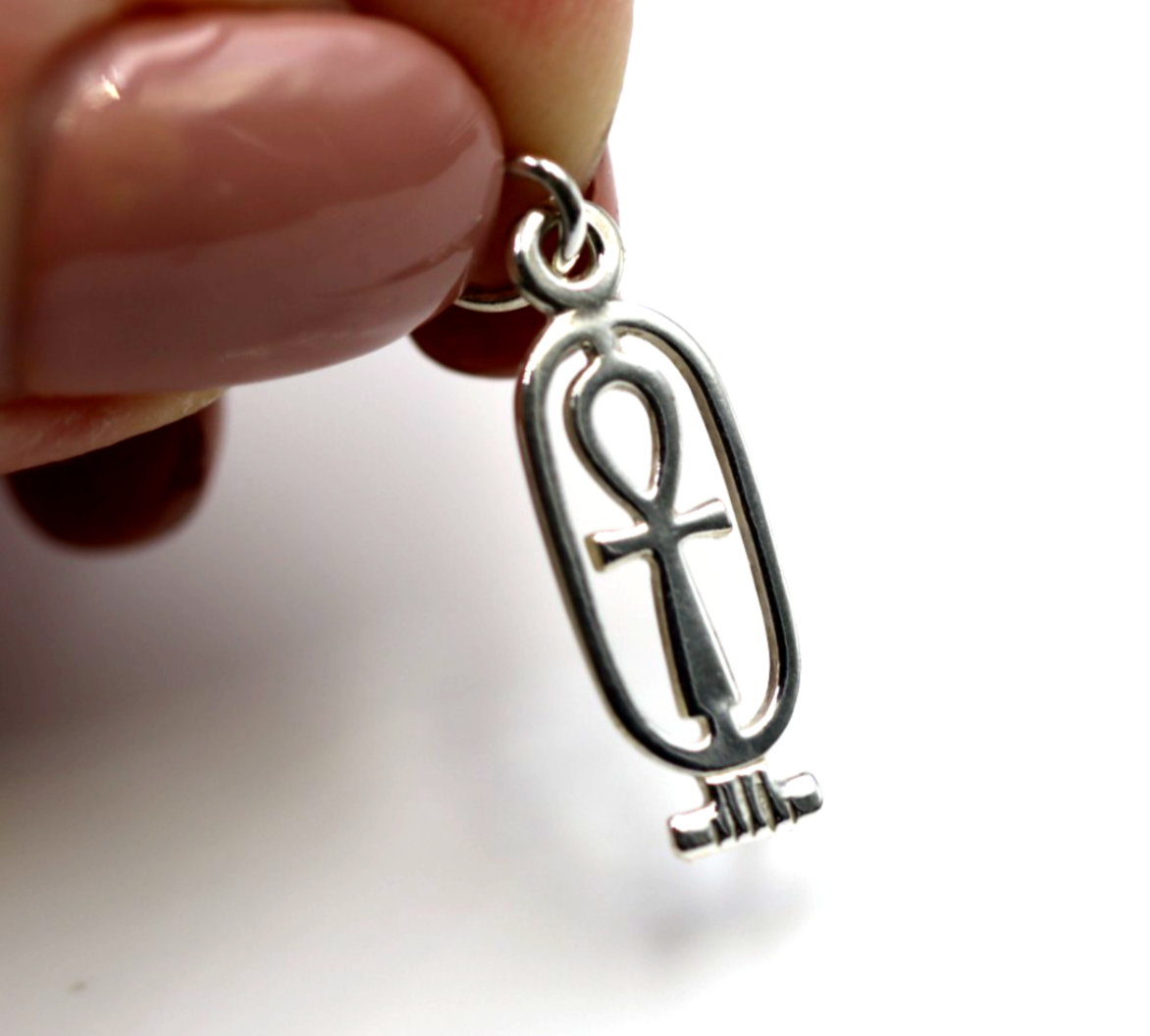 Genuine Sterling Silver 925 or 9ct Yellow Gold Pendant / Charm Cartouche In Ankh
