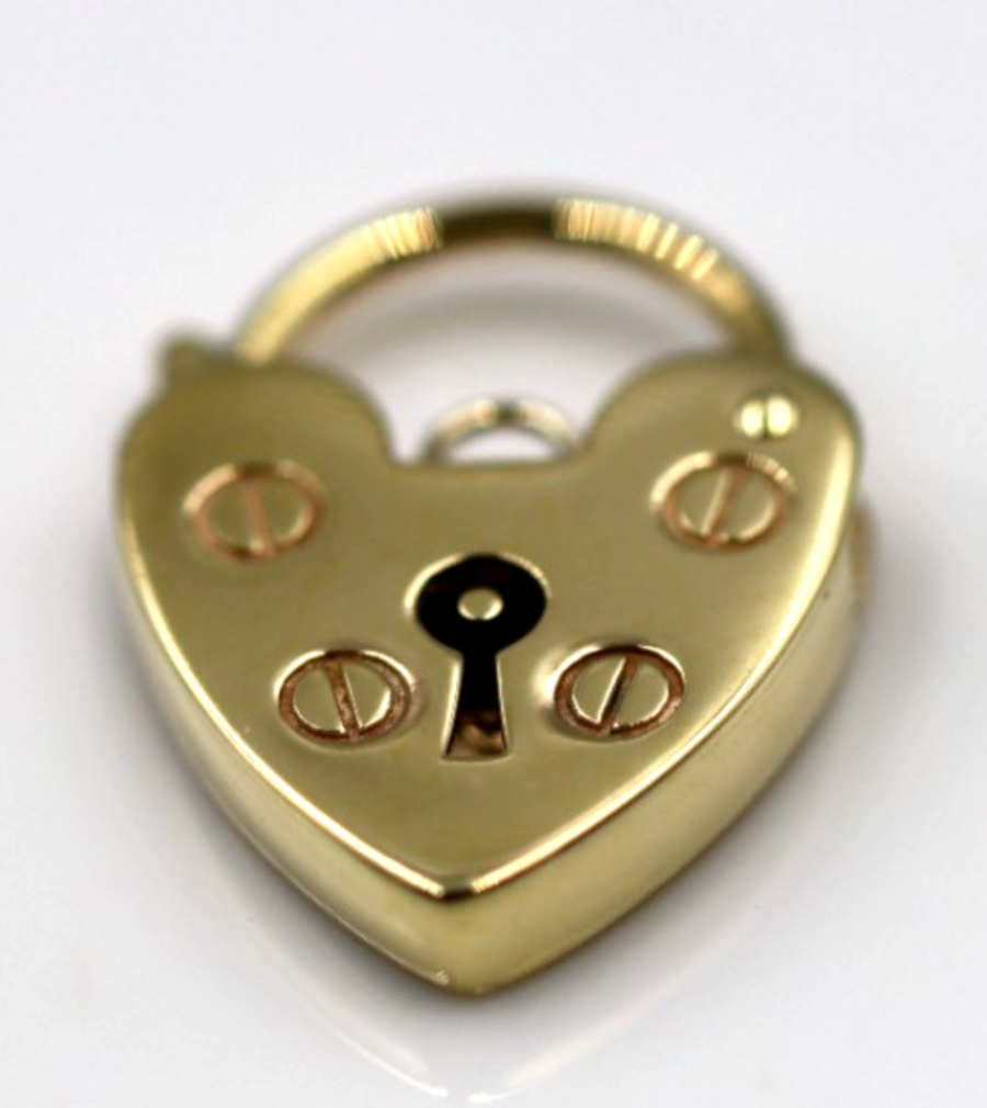 Genuine Small 13.5mm 9ct 9k Yellow Gold Screw Heart Pendant Padlock