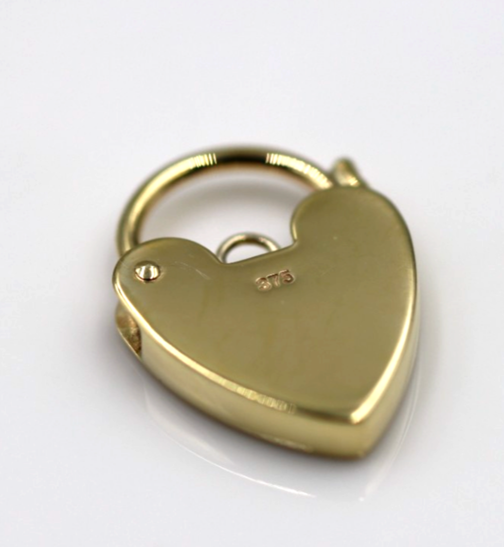 Genuine Small 13.5mm 9ct 9k Yellow Gold Screw Heart Pendant Padlock