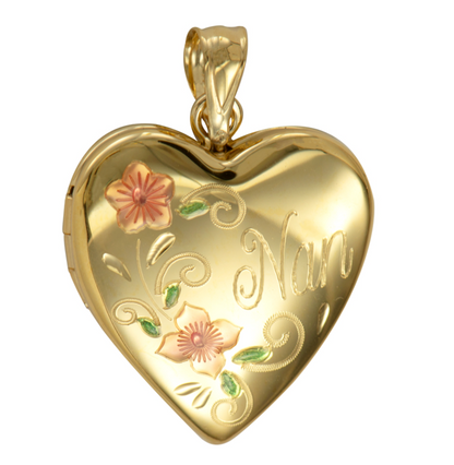 Genuine Sterling Silver Gold Plated or Sterling Silver 20mm ‘Nan’ Heart Locket with Enamel Flower Design Pendant PLUS Necklace