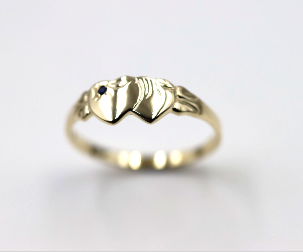 Genuine 9k 9ct Yellow, Rose & White Gold Aust Blue Sapphire Double Heart Signet Ring - Choose your size