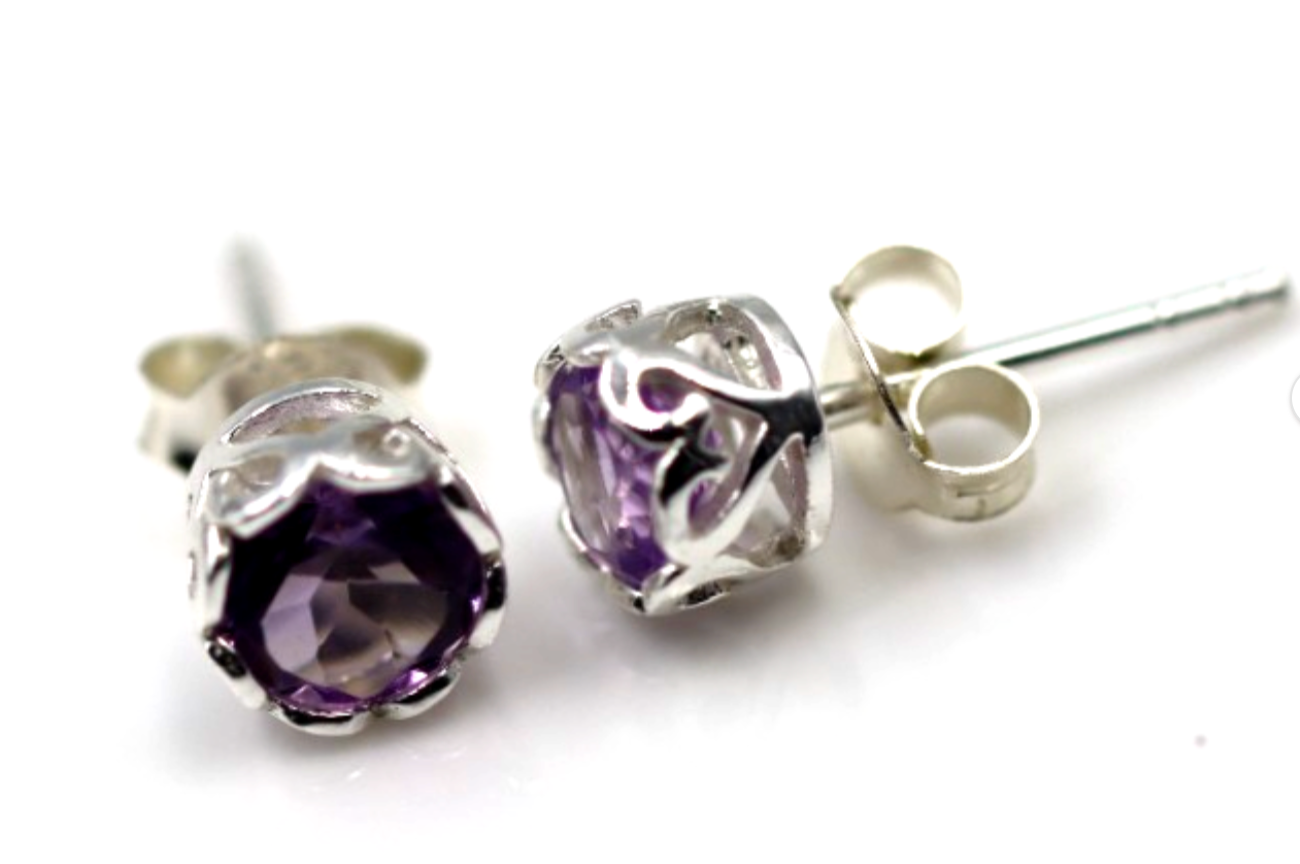 Genuine Sterling Silver 925 5mm Amethyst Bezel Stud Earrings