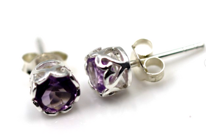 Genuine Sterling Silver 925 5mm Amethyst Bezel Stud Earrings