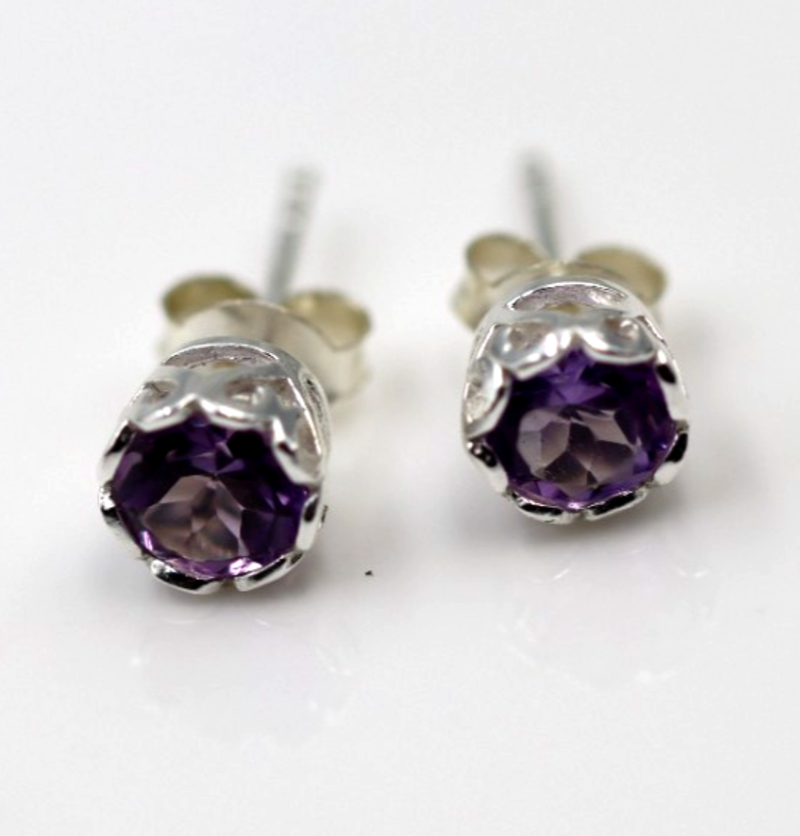 Genuine Sterling Silver 925 5mm Amethyst Bezel Stud Earrings