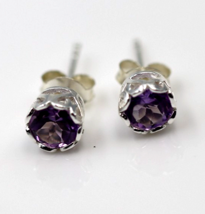 Genuine Sterling Silver 925 5mm Amethyst Bezel Stud Earrings