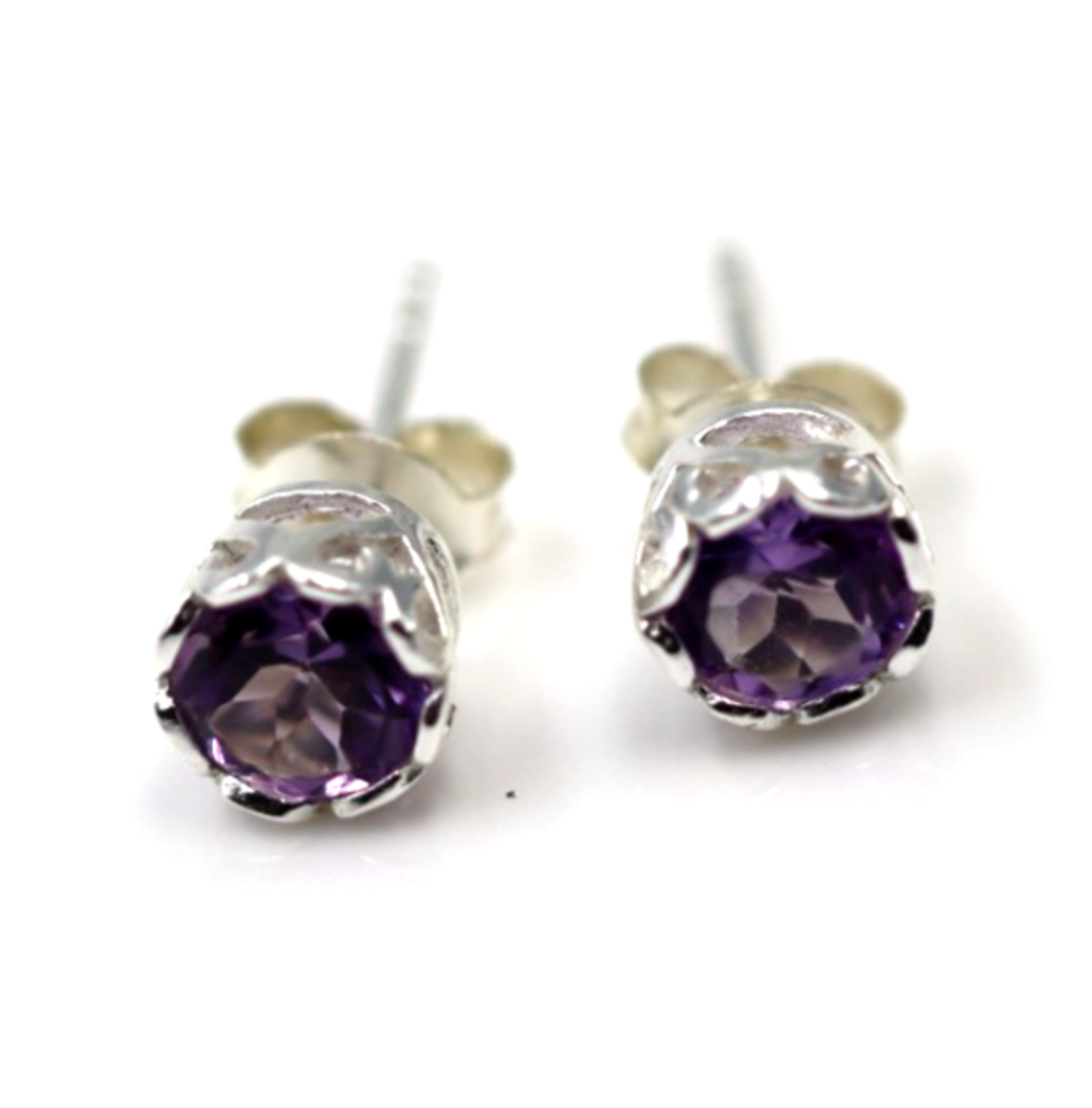 Genuine Sterling Silver 925 5mm Amethyst Bezel Stud Earrings