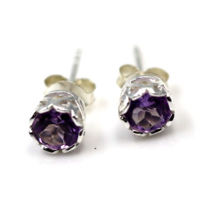 Genuine Sterling Silver 925 5mm Amethyst Bezel Stud Earrings