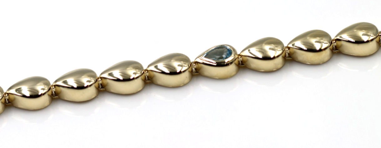 Genuine 9ct 9k 375 Yellow, Rose or White Gold Pear Blue Topaz Bracelet