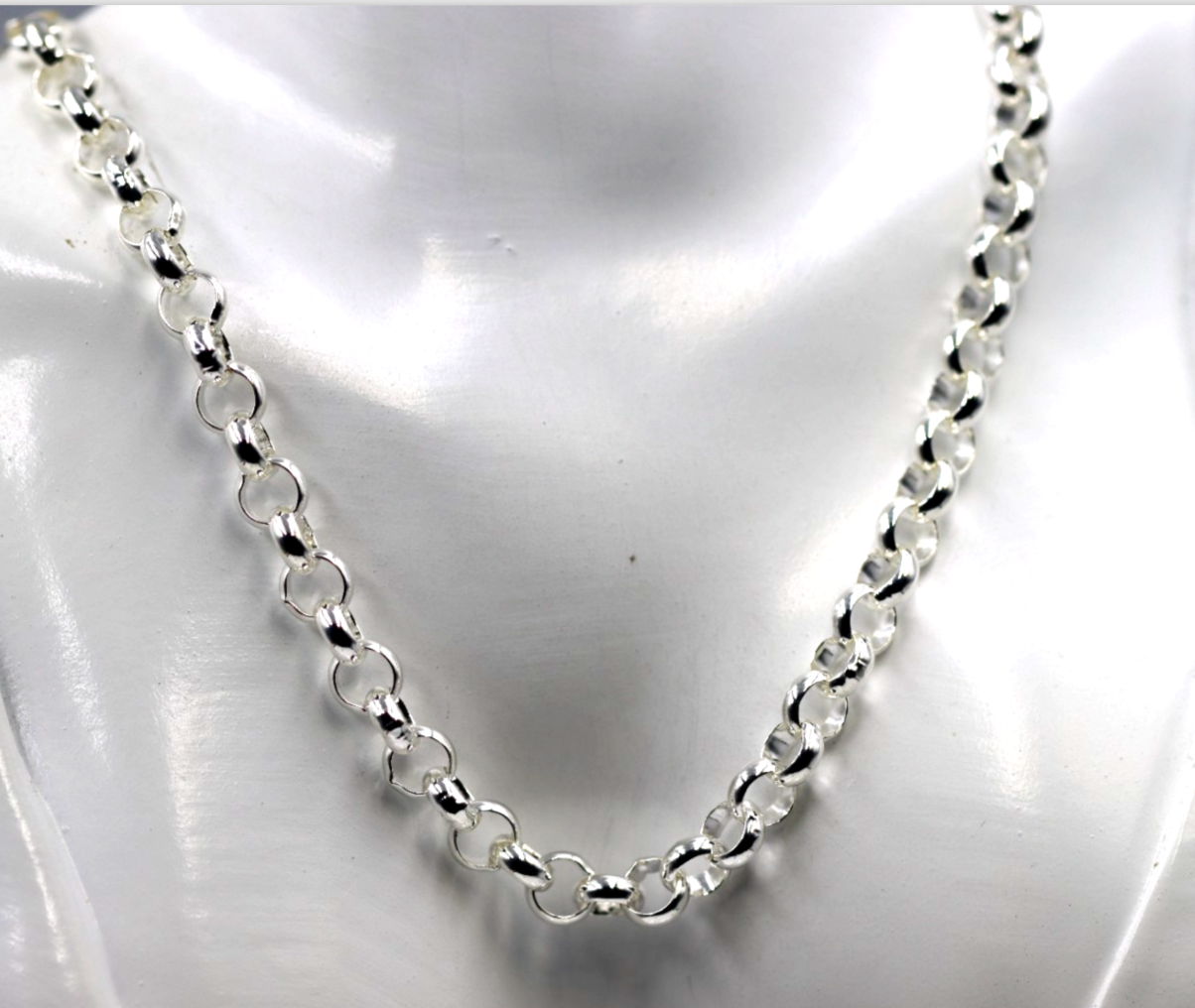 Genuine Sterling Silver Round Belcher Link Chain Necklace 45cm 7mm wide link