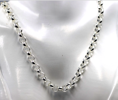 Genuine Sterling Silver Round Belcher Link Chain Necklace 45cm 7mm wide link