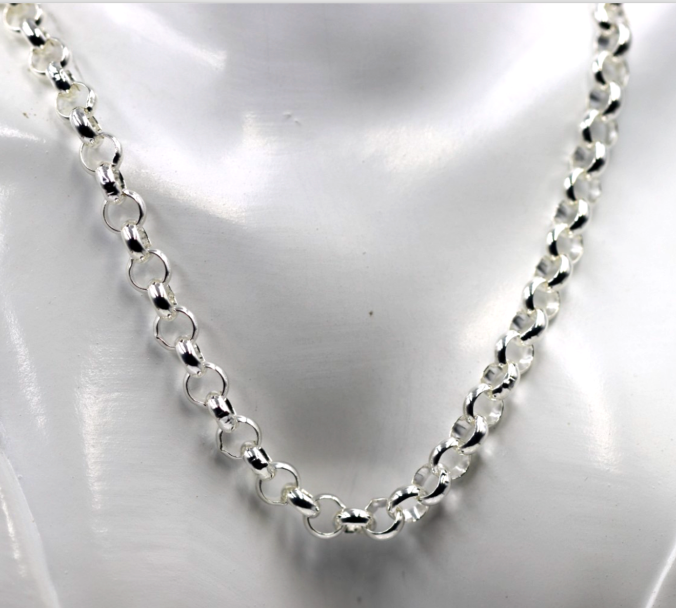 Genuine Sterling Silver Round Belcher Link Chain Necklace 45cm 7mm wide link