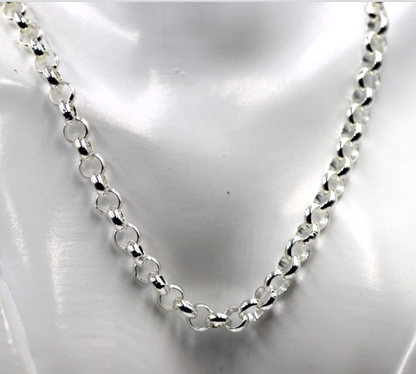 Genuine Sterling Silver Round Belcher Link Chain Necklace 45cm 7mm wide link