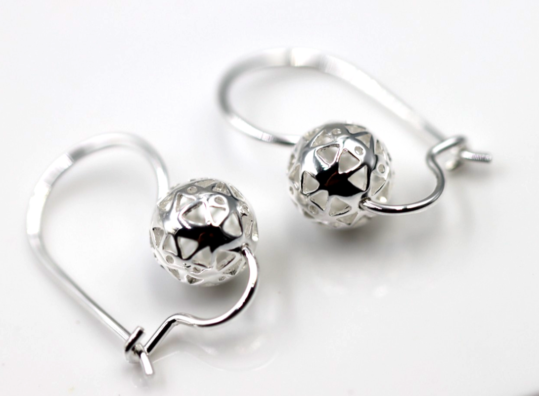 Genuine Sterling Silver 925 8mm Filigree Euro Ball Earrings