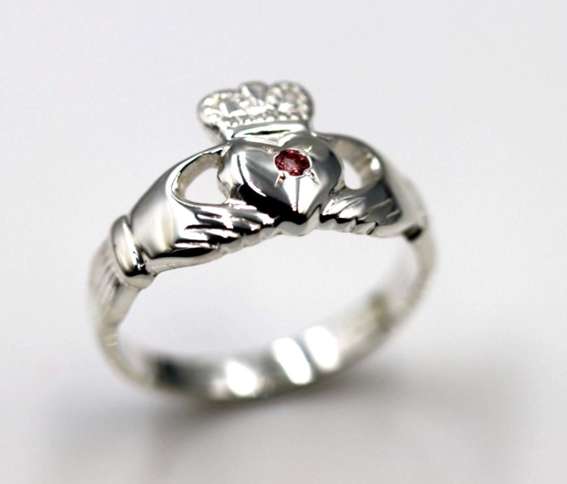 Sterling Silver 925 Pink Tourmaline Claddagh Ring - Choose your size
