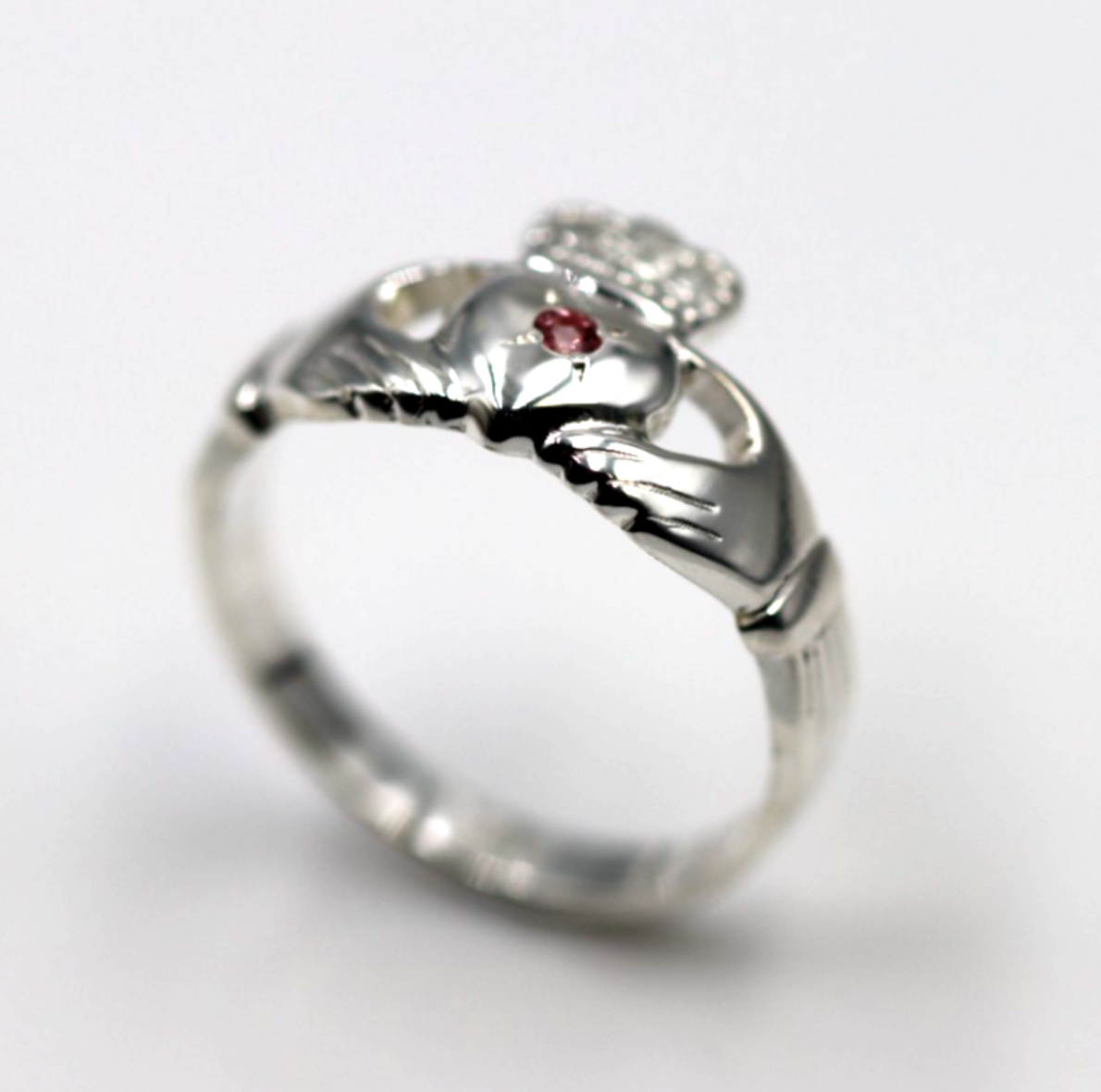 Sterling Silver 925 Pink Tourmaline Claddagh Ring - Choose your size