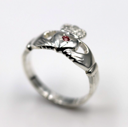 Sterling Silver 925 Pink Tourmaline Claddagh Ring - Choose your size