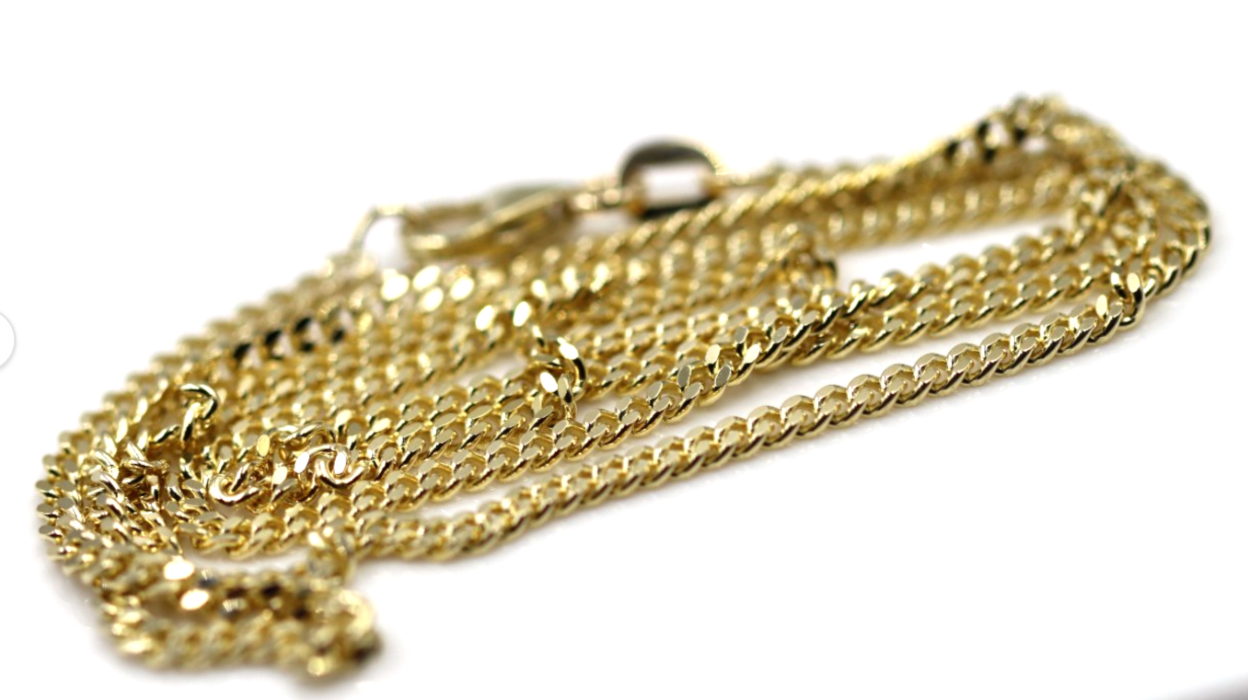 Genuine Solid 9ct 9k 375 Yellow Gold Diamond Cut Curb Necklace / Chain 2mm wide