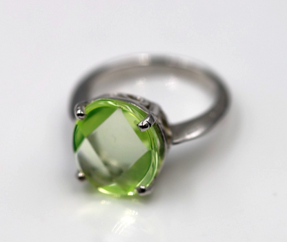 Size N1/2 Sterling Silver 925 Light Yellow/Green Oval Spinel Ring