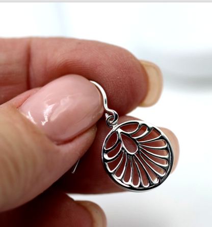 Genuine Sterling Silver 925 Circular Cut Out Ear-wires Hook Earrings
