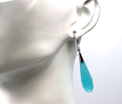 Sterling Silver 925 Briolette Blue Turquoise Obsidian Teardrop Earrings