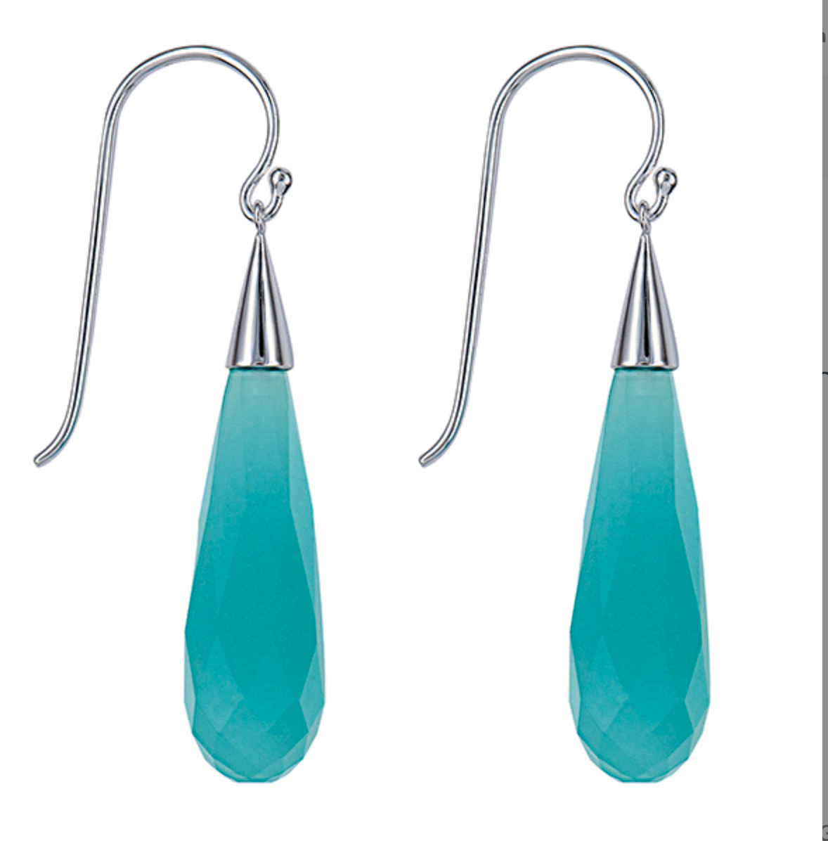 Sterling Silver 925 Briolette Blue Turquoise Obsidian Teardrop Earrings