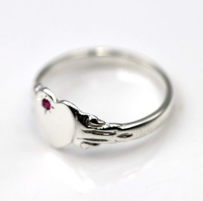 Kaedesigns New Sterling Silver 925 Heart Pink Sapphire Set Signet Ring