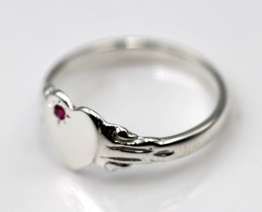 Kaedesigns New Sterling Silver 925 Heart Pink Sapphire Set Signet Ring