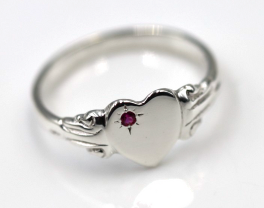 Kaedesigns New Sterling Silver 925 Heart Pink Sapphire Set Signet Ring
