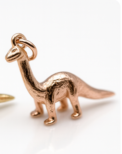 Genuine 9ct Yellow, Rose or White Gold Diplodocus Dinosaur Charm / Pendant