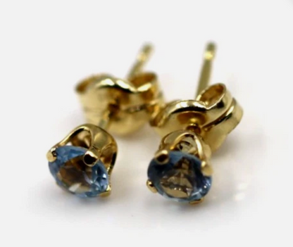 Genuine 9ct 9k 375 Yellow Gold 4mm Blue Zircon CZ Studs Earrings