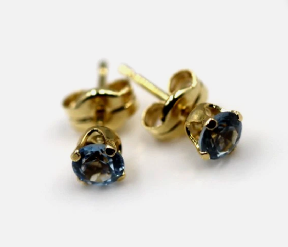 Genuine 9ct 9k 375 Yellow Gold 4mm Blue Zircon CZ Studs Earrings