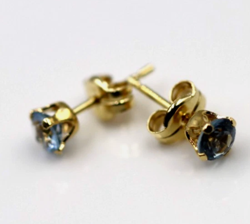 Genuine 9ct 9k 375 Yellow Gold 4mm Blue Zircon CZ Studs Earrings