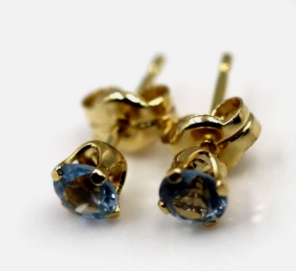 Genuine 9ct 9k 375 Yellow Gold 4mm Blue Zircon CZ Studs Earrings