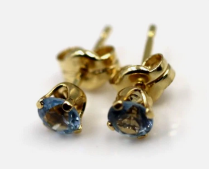 Genuine 9ct 9k 375 Yellow Gold 4mm Blue Zircon CZ Studs Earrings