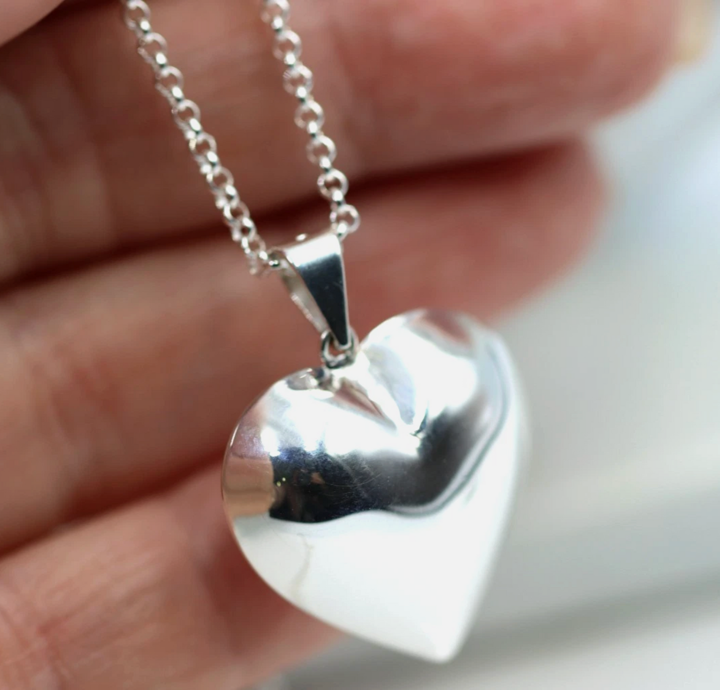 Sterling Silver 925 Medium Puffy Bubble Heart Pendant + 45cm Chain