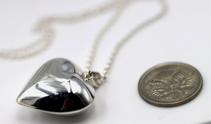 Sterling Silver 925 Medium Puffy Bubble Heart Pendant + 45cm Chain