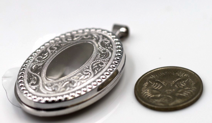 Sterling Silver 925 Large Engraved Border Oval Locket + Necklace Chain