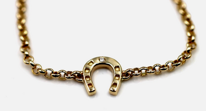 Genuine 9ct 9K 375 Yellow Gold or Rose Gold Solid 19cm Diamond Set Horseshoe Belcher Bracelet