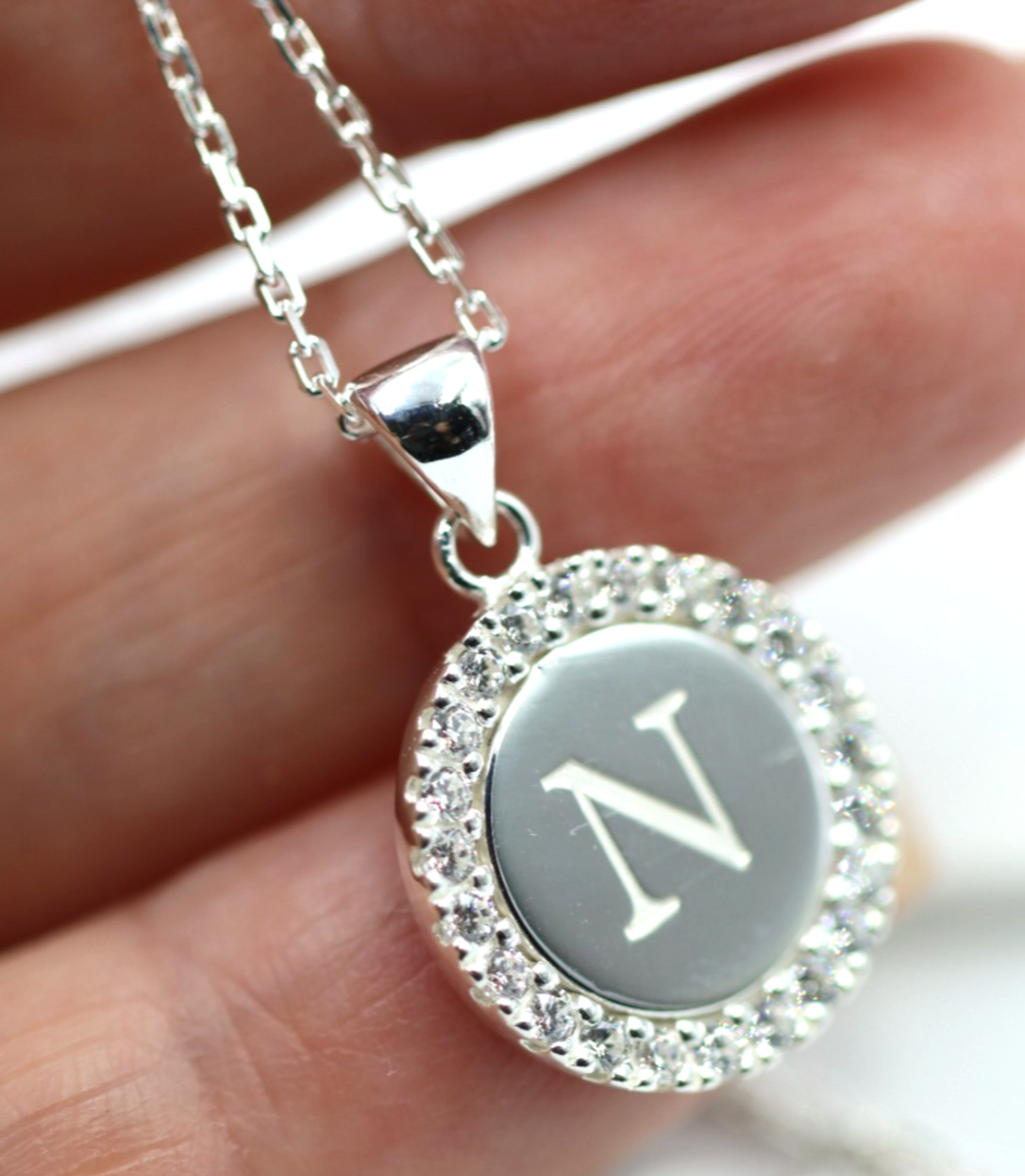 Sterling Silver 925 Cubic Zirconia Initial Pendant with 45cm Chain - Choose your initial